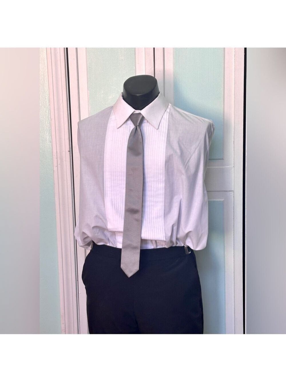 Silver Chrome Steel Skinny Satin Tie Wedding Prom Tuxedo Pre Tied clip 8 avail